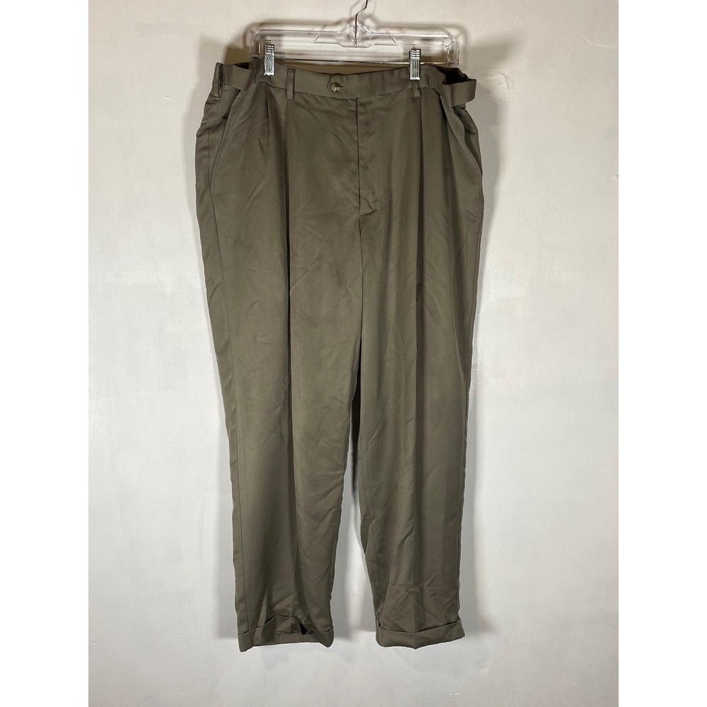 Roundtree & Yorke 38x30 Double Pleated Taupe Olive Cuffed Dress‎ Pants Slacks